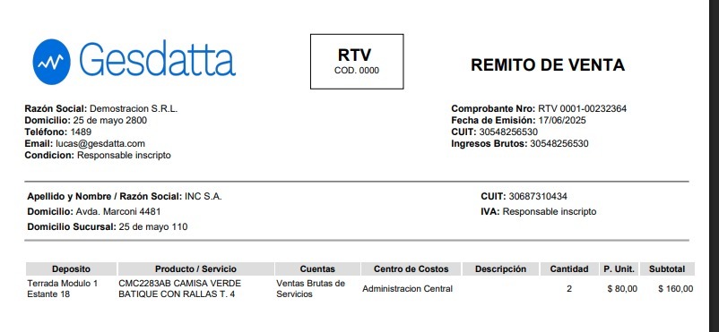 remito con sucursal