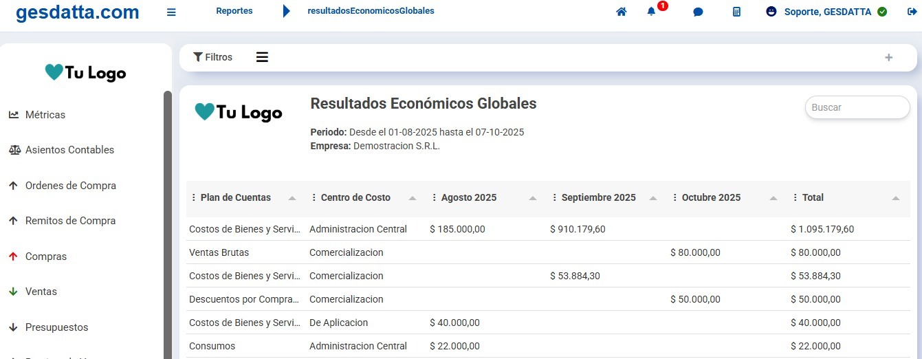 reporte de resultado económicos global