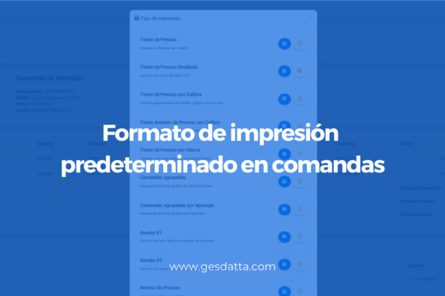 Formato de impresión predeterminado en comandas