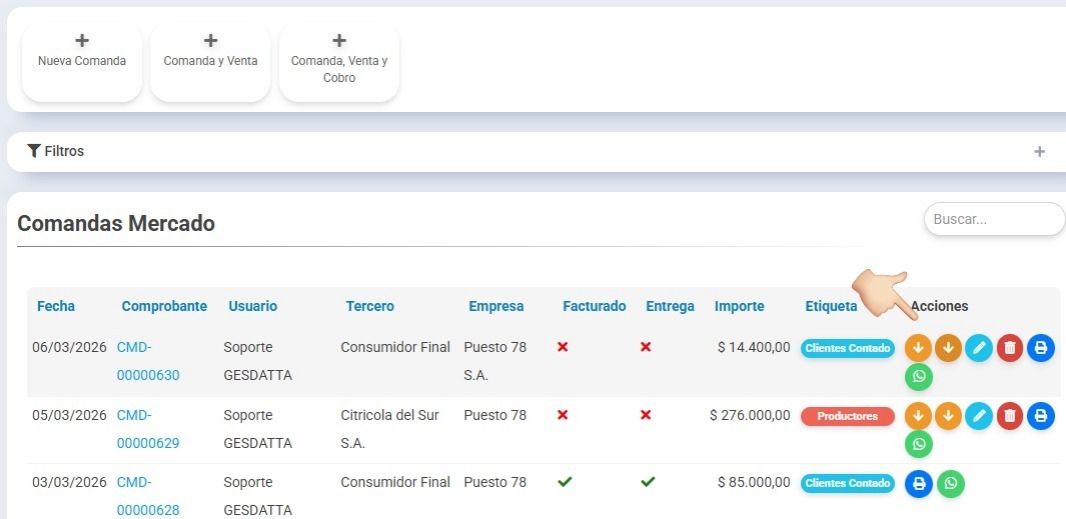 venta desde comandas